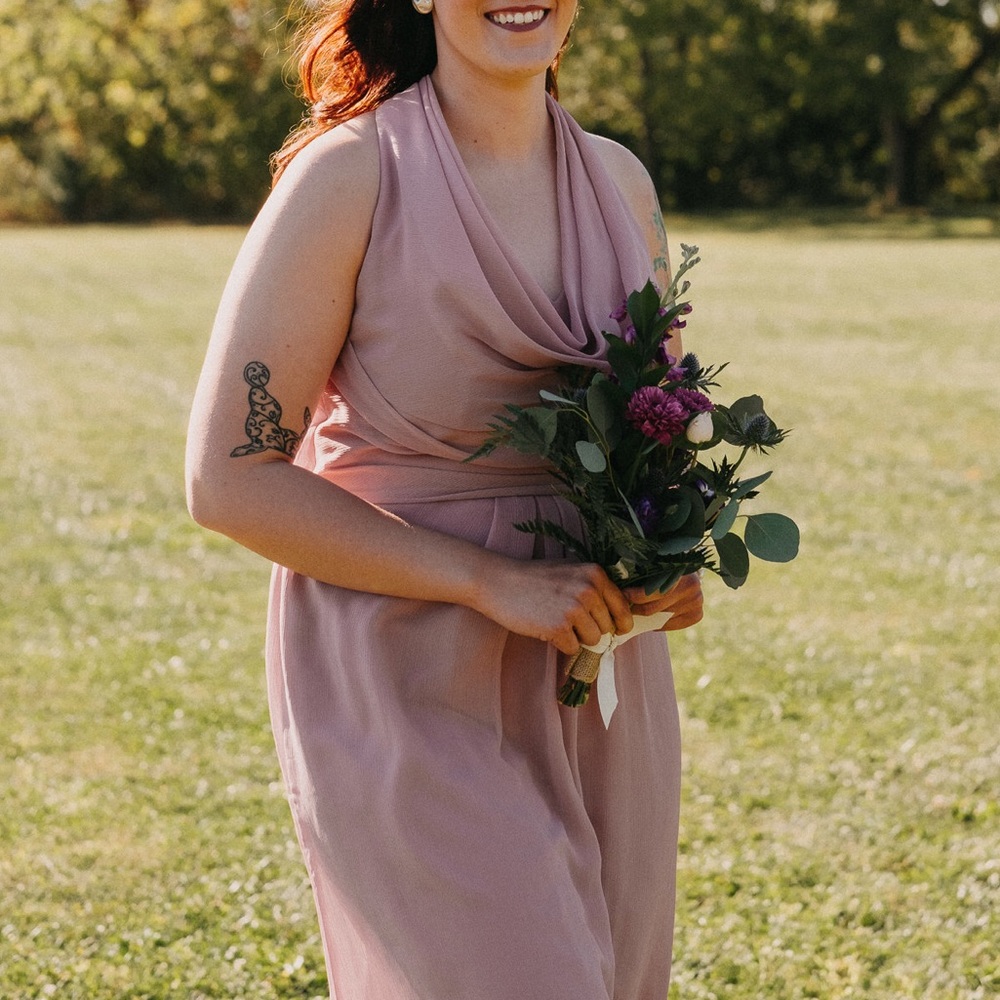 Long cowl neck dress in quartz